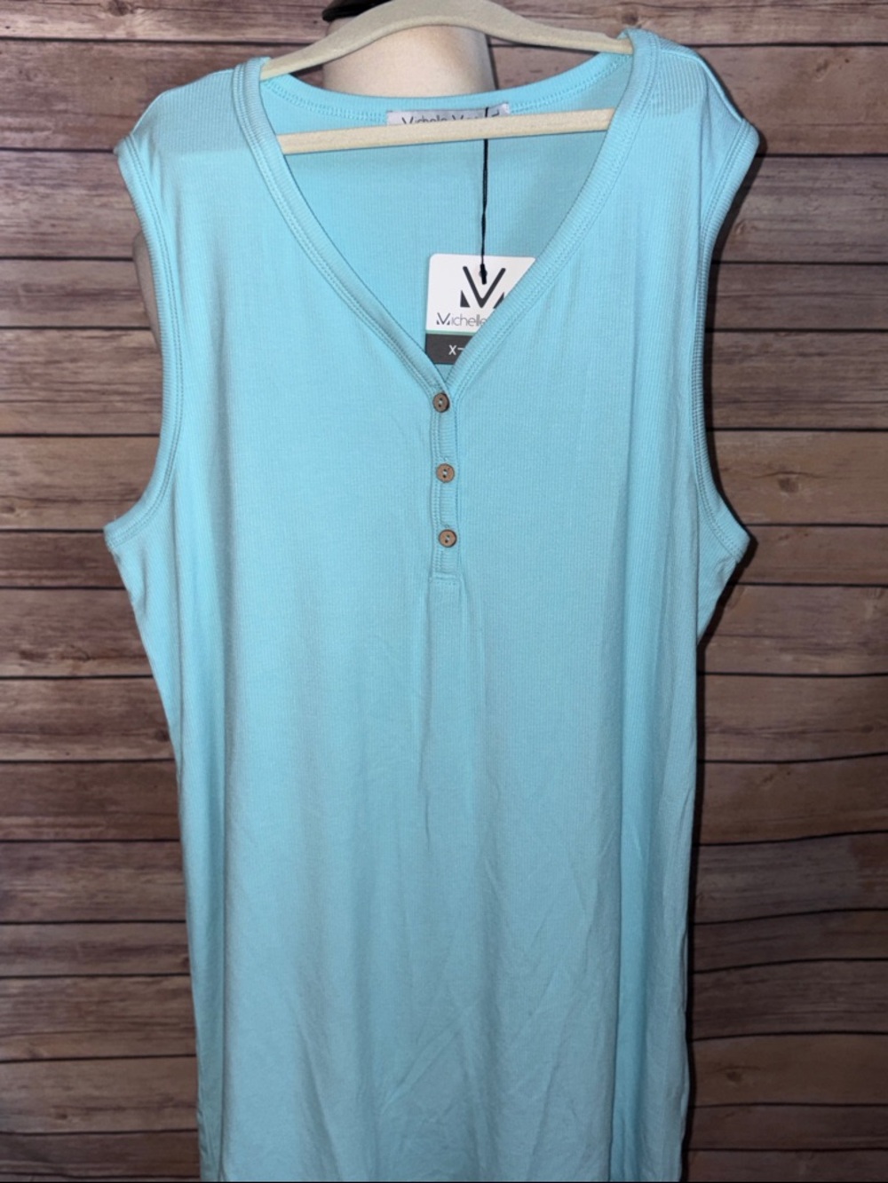 Michelle Mae Light Aqua Sleeveless V-Neck Button Tank